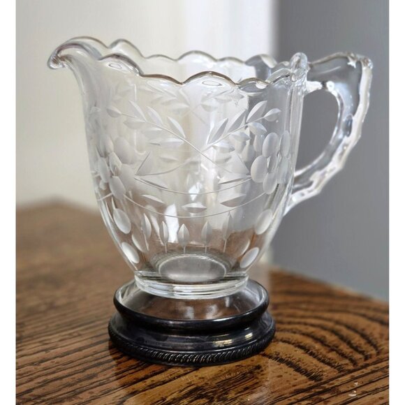 Vintage Etched Glass Sterling Silver Sugar Creamer Set - Picture 8 of 12